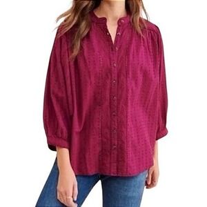 Pilcro Anthropologie NWT Tavi Raspberry Embroidered Button Up Blouse Women's XL